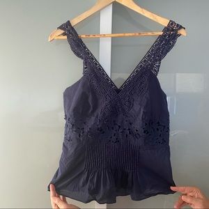 J. Crew Navy Lace Eyelet Top Size 4